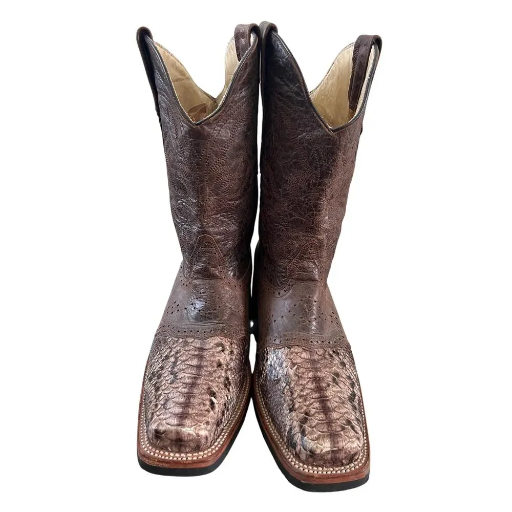 Los Altos Boots Genuine Python Brown Square Toe Size 9 EE 6682 Cowboy Western